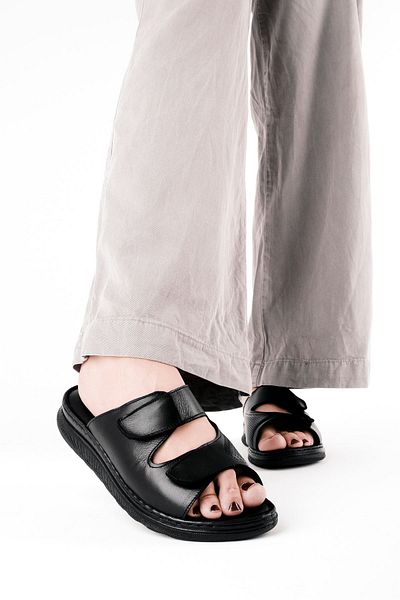 Lal Shoes & Bags Γυναικείες παντόφλες Jolly Banded από γνήσιο δέρμα-μαύρο