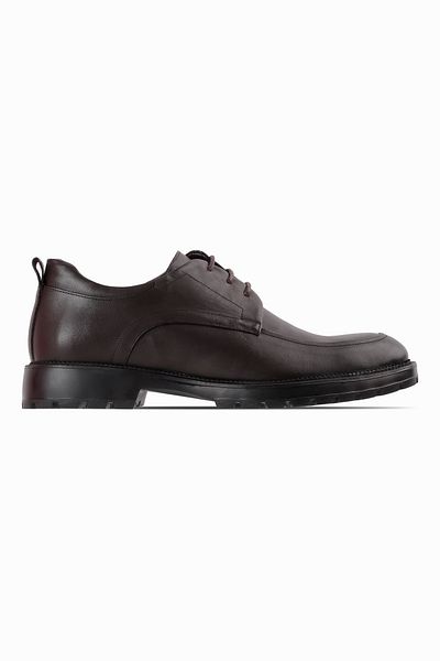 Lal Shoes & Bags Josef Ανδρικά παπούτσια από γνήσιο δέρμα με κορδόνια με λεπτομέρεια ραφής-καφέ