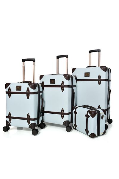 MORANO Classic Morano Leather Luggage Set 4 Pieces Sky Blue 28''24''20'' Inch