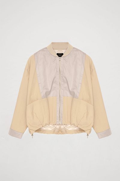 Quzu Μπεζ Bomber Jacket - Λεπτομέρεια μπλοκ