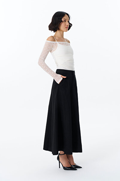 Quzu Fusta Neagra Midi Pliata - Talie Elastica