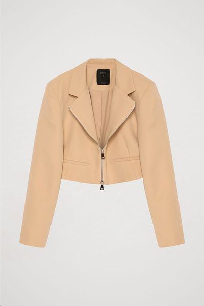 Quzu Jachetă Blazer Crop Bej - Fermoar în față