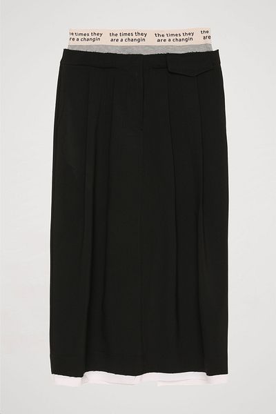 Quzu Black Midi Skirt - Elastic Waist Lettering