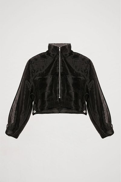 Quzu Black Bomber Jacket - Organza and Tulle Detail