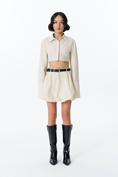 Quzu Kemer Aksesuarlı Cepli Mini Balon Etek Taş