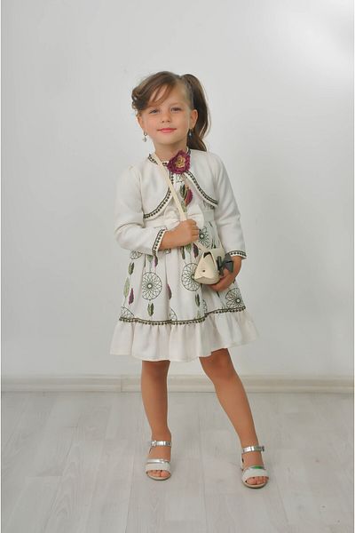 Filizdens Kids Rochie pentru fete cu model cu pene, top fără mâneci, cu geantă bolero Rochie zilnică pentru petrecerea de naștere