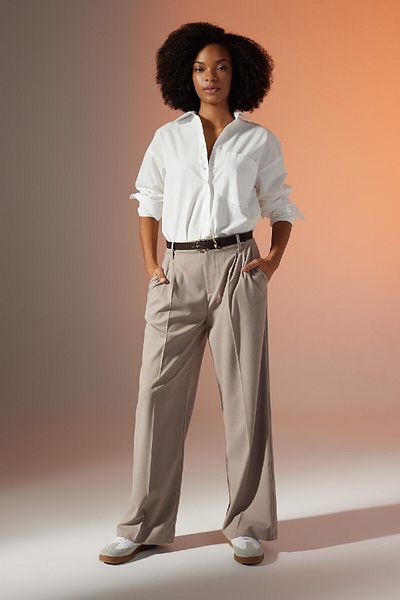 DeFacto High Waist Wide Leg Collared Trousers - B0894Ax23Au