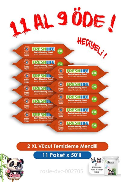 Freshlife Vücut Temizleme Havlusu 50'li 2 XL 11 Al 9 Öde