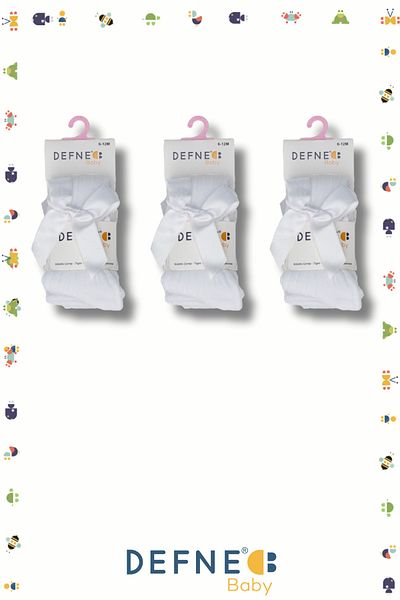 Defne Baby Памучни чорапогащи за момичета и бебета от 3 части с панделка и аксесоари