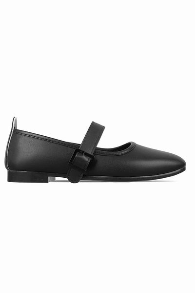 Lal Shoes & Bags Pantofi de balerină cu vârf rotund cu centură pentru femei - negru