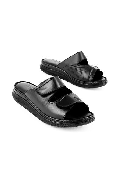 Lal Shoes & Bags Γυναικείες παντόφλες Jolly Banded από γνήσιο δέρμα-μαύρο