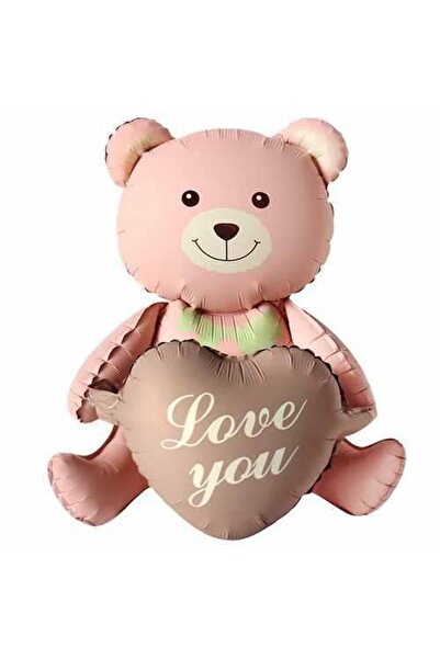 Patladı Gitti بالون من رقائق الفويل على شكل دب وردي اللون على شكل قلب كراميل ...