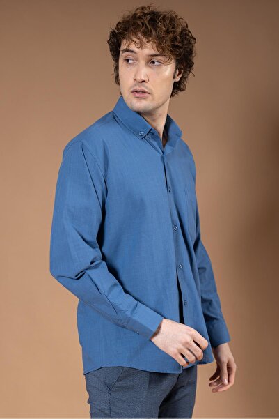 Mutlu City Ανδρικό 100% φυσικό μακρυμάνικο κανονικό μοτίβο οργανικό λινό πουκάμισο Dad 8120