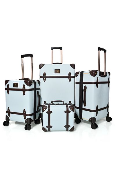 MORANO Classic Morano Leather Luggage Set 4 Pieces Sky Blue 28''24''20'' Inch
