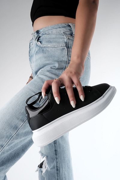 Lal Shoes & Bags Αθλητικά παπούτσια Lunka Unisex με ψηλή σόλα με κορδόνια-Μαύρο Λευκό