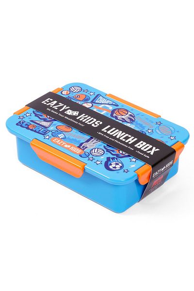 Eazy Kids Lunch Box and Tritan Water Bottle w / Spray, Soccer - Blue, 750ml