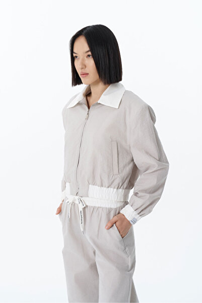 Quzu Сірий бомбер - з кольоровими вставками та еластичним поясом