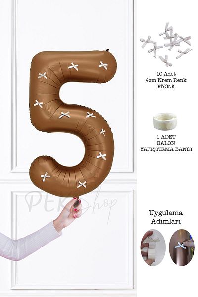 PEKSHOP Retro Chocolate Number Bow - 80 cm Ribbon Balloon