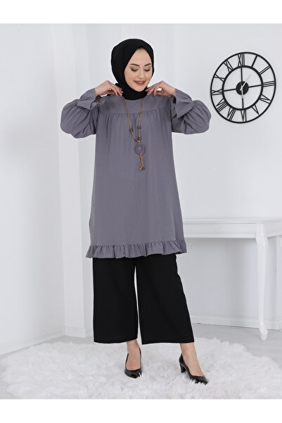 Modamorfo Wrapped Tunic with Elastic Sleeves and Frilled Skirt