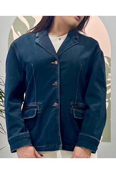 ARZU ÖZEL MODA ATÖLYESİ Mevsimlik Düşük Omuz Regular Fit Blazer Kot Ceket.