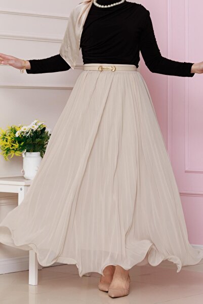 Sevitli Fusta plisata din sifon bej