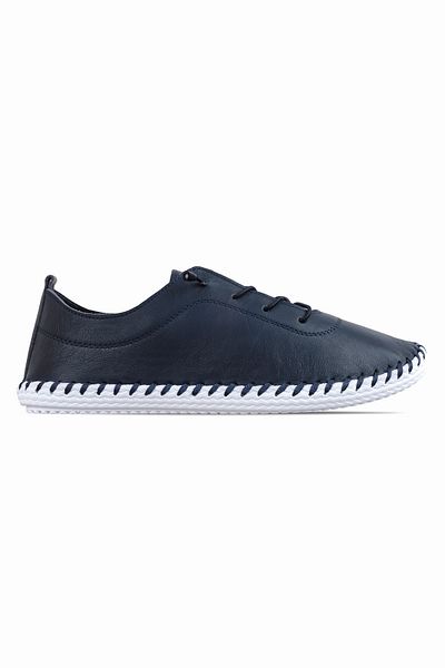 Lal Shoes & Bags Toore Women's Genuine Leather Casual Shoes with Stitching Detail - Navy Blue