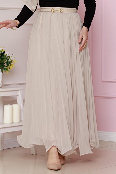 Sevitli Fusta plisata din sifon bej
