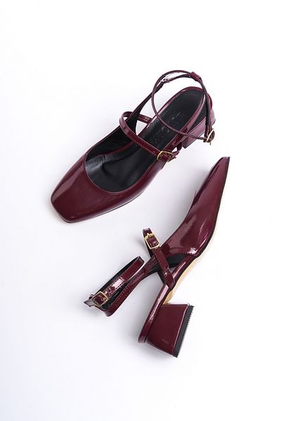 DİVOLYA Pantofi ocazional cu toc din piele lacuita burgundy Tinya