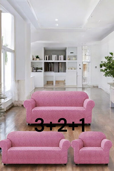 MADAME BELLA 3+2+1 Jakarlı Çubuk Desen Lastikli Koltuk Kılıfı Çekyat Koltuk Örtüsü Streç Esnek kanepe kılıfı