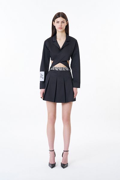 Quzu Satin negru - Rochie mini plisată decupată