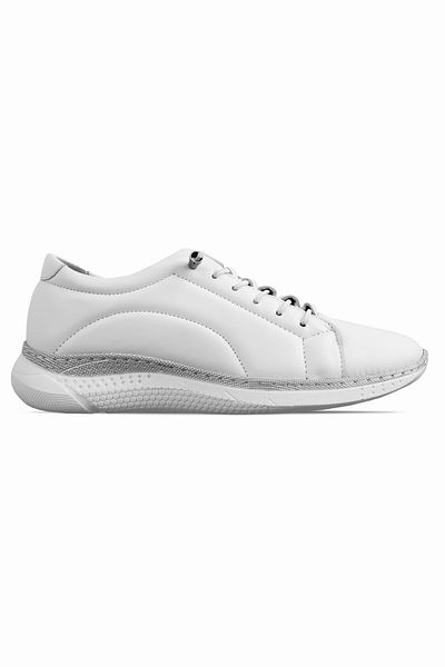 Lal Shoes & Bags Pantofi sport de damă Bean din piele naturală cu cusături-alb