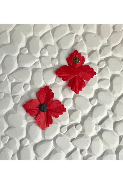 ACCESSORY Polymer Clay Red Black Detail Flower Earrings