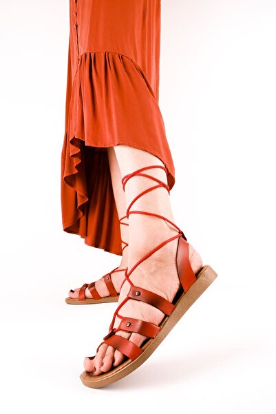 Lal Shoes & Bags Derek Na vezivanje Žene Prava koža Sandale -Crvena