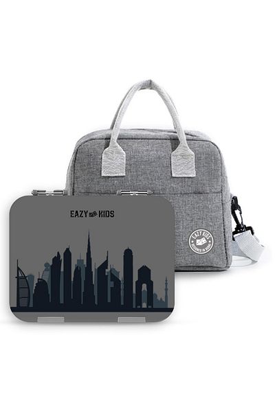 Eazy Kids Bento Boxes wt Insulated Lunch Bag Combo - Love Dubai Grey