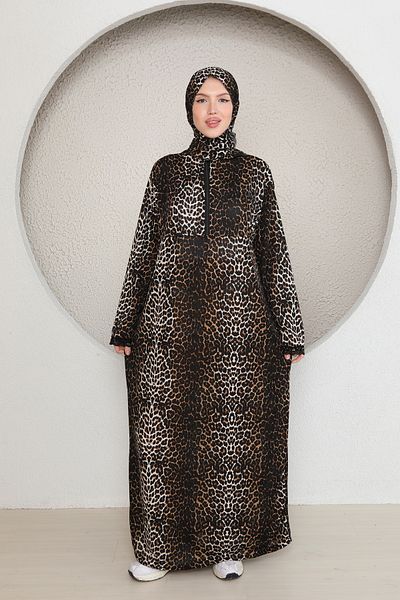 Kutay Collection فستان صلاة نسائي بنصف سحاب مع شال عمامة ذاتية