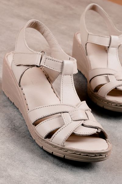 Lal Shoes & Bags Gray Genuine Leather Women's Heeled Sandals - Velcro Stripe Detail