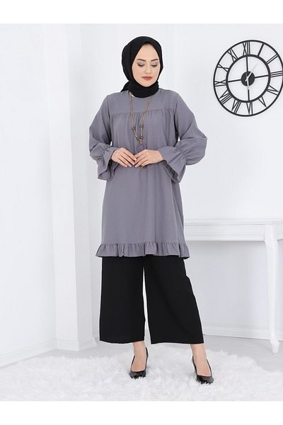 Modamorfo Wrapped Tunic with Elastic Sleeves and Frilled Skirt