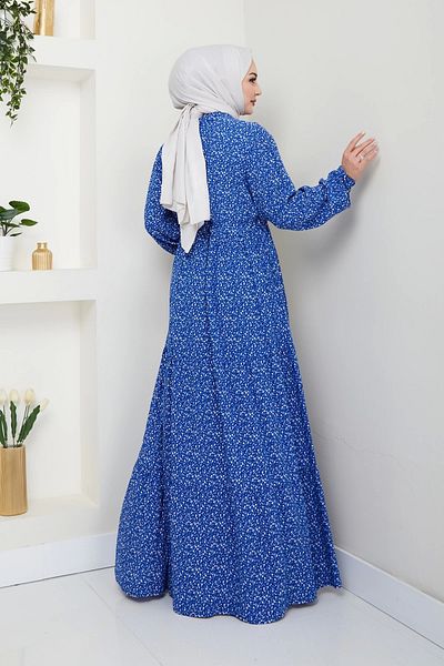 Nevayla Moda Φόρεμα Floral Viscose με λεπτομέρεια με κουμπιά - Μπλε / E0123