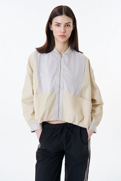 Quzu Μπεζ Bomber Jacket - Λεπτομέρεια μπλοκ