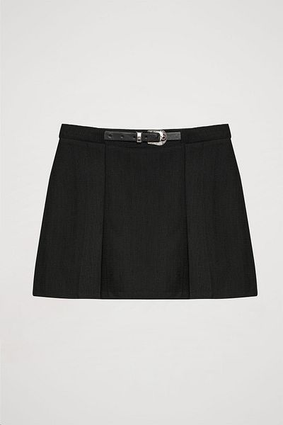 Quzu Fusta mini neagră - Accesoriu cu pliuri simple și centură