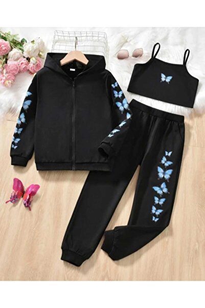 CoolCix Jachetă, crop și pantaloni de trening pentru fetiță cu imprimeu flutu...