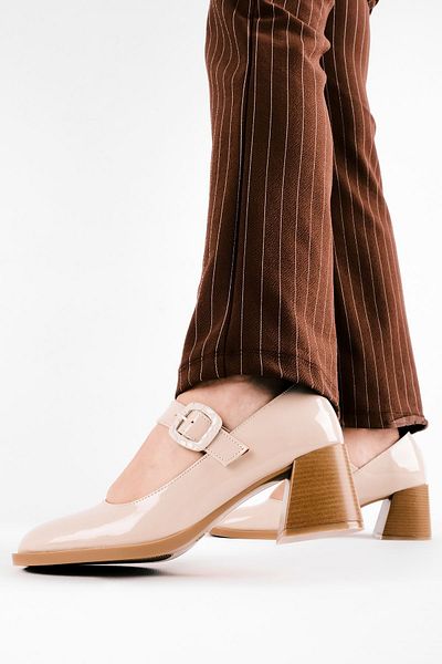 Lal Shoes & Bags Pantofi cu toc Connor pentru femei, cu vârf tocit, cu o singură curea - cremă din piele lăcuită