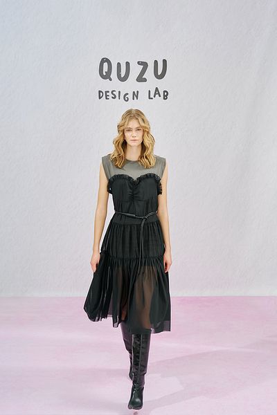 Quzu Rochie Neagra din Tulle - Cu Detaliu Bustier si Talie