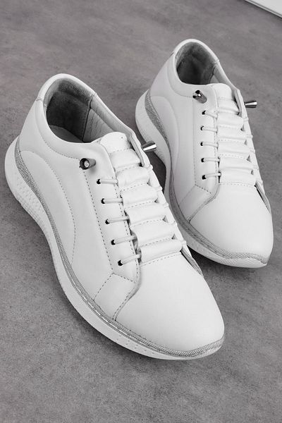 Lal Shoes & Bags Pantofi sport de damă Bean din piele naturală cu cusături-alb