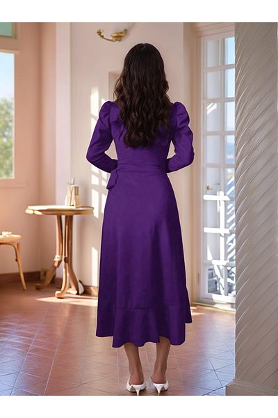Trendusfashion Rochie midi asimetrică cu volane cu mâneci lungi - Design elegant și elegant