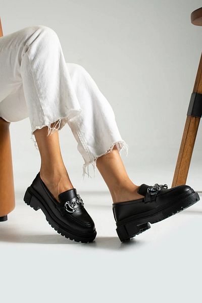 DUXAL SHOES Edna Women's Loafer Thick Sole Chain Casual Black Shoes