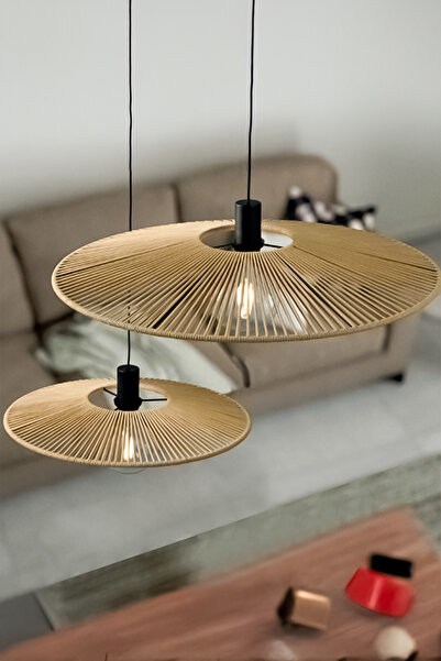 NYLife Hasır Jüt Tasarım Yelpaze Rustik Bohem Sarkıt Avize Lamba Aydınlatma