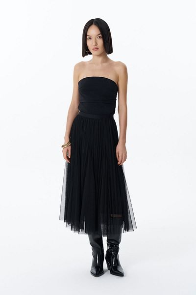 Quzu Fusta Neagra Midi din Tulle - Talie Elastica