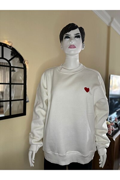 MADAM PARLA Kadın Ami Baskılı Oversize Üç İplik Şardonlu Sweatshirt