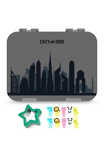 Eazy Kids 6 & 4 Convertible Bento Lunch Box - Skyline Grey